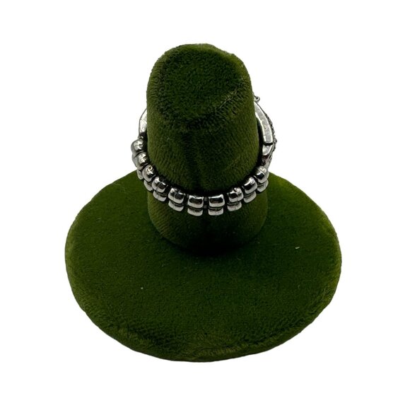 Silver Ring With Blue Gemstone Intricate Design Boho Chic Jewelry Adjustable - Picture 4 of 5